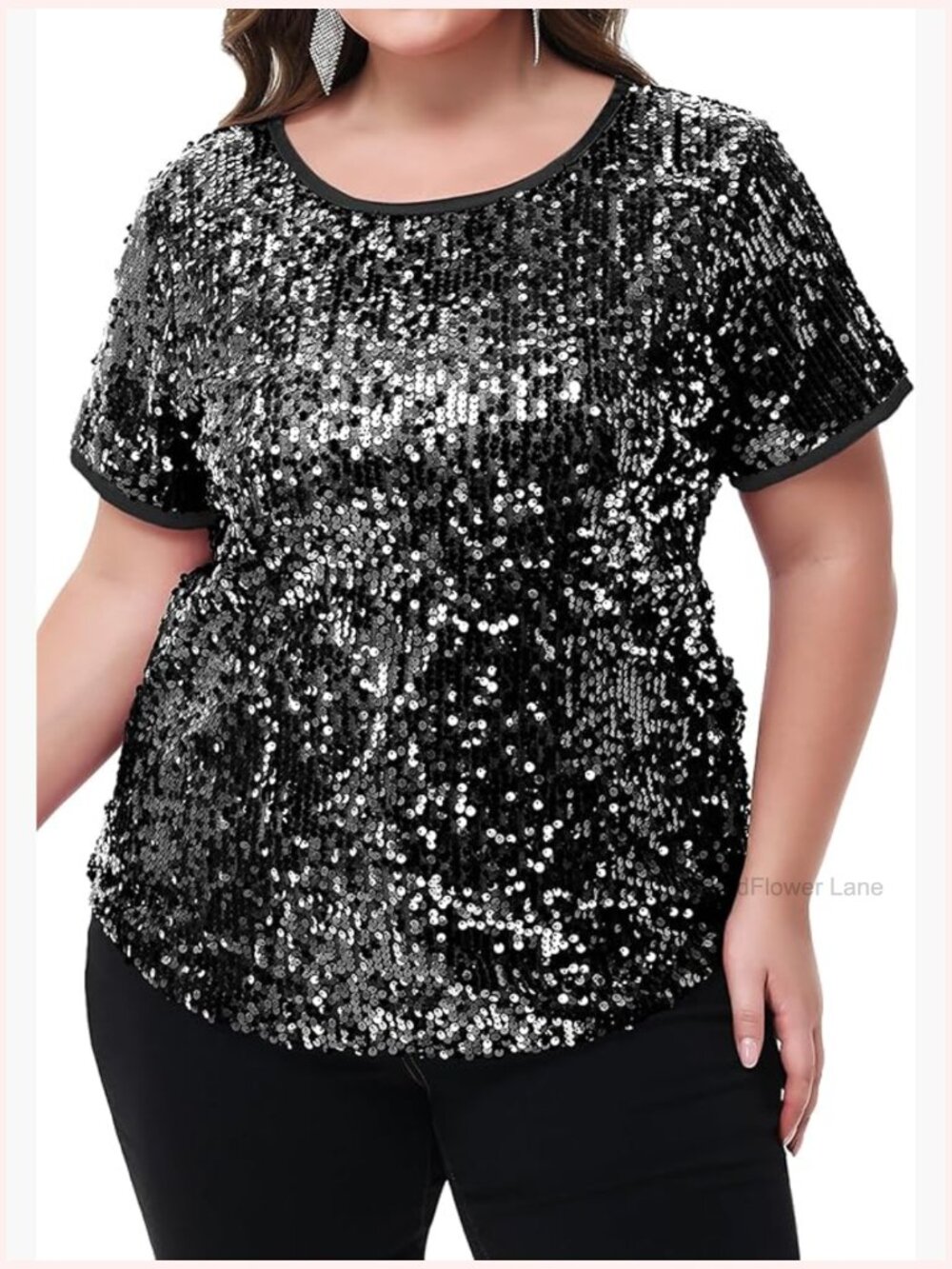 Plus Size Sequin Tunic Blouse Sparkle Short Sleeve Party Top